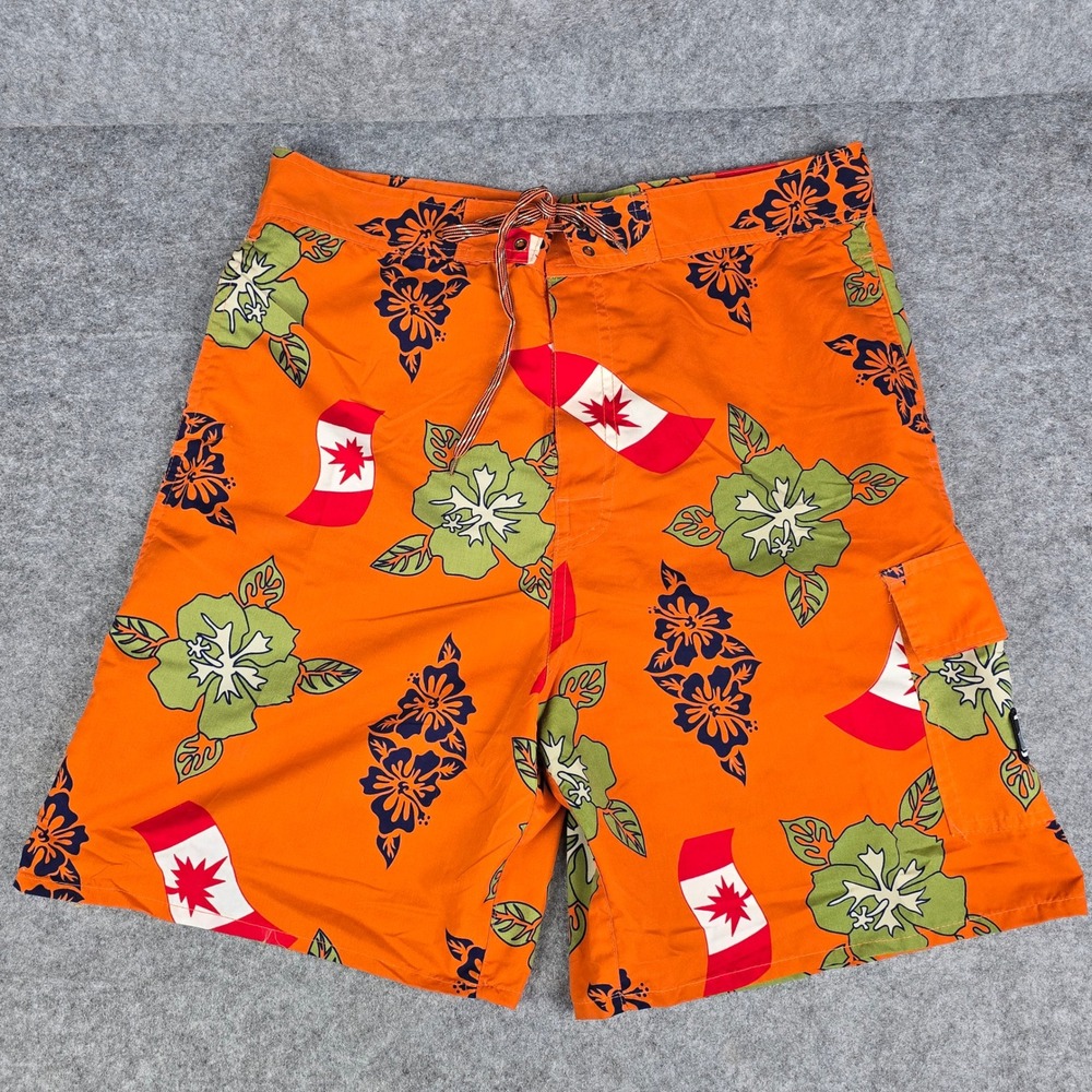 Quiksilver Mens Orange Tropical Hibiscus Floral Board Shorts Swim Trunks XL